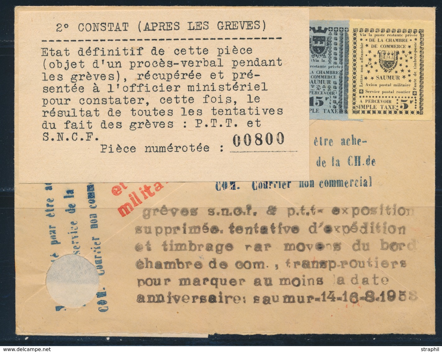 L Pli De Saumur - Du 14/8/1953 - Avec Vignette De Fortune à 4F + Diff. Cachets - TB - Autres & Non Classés