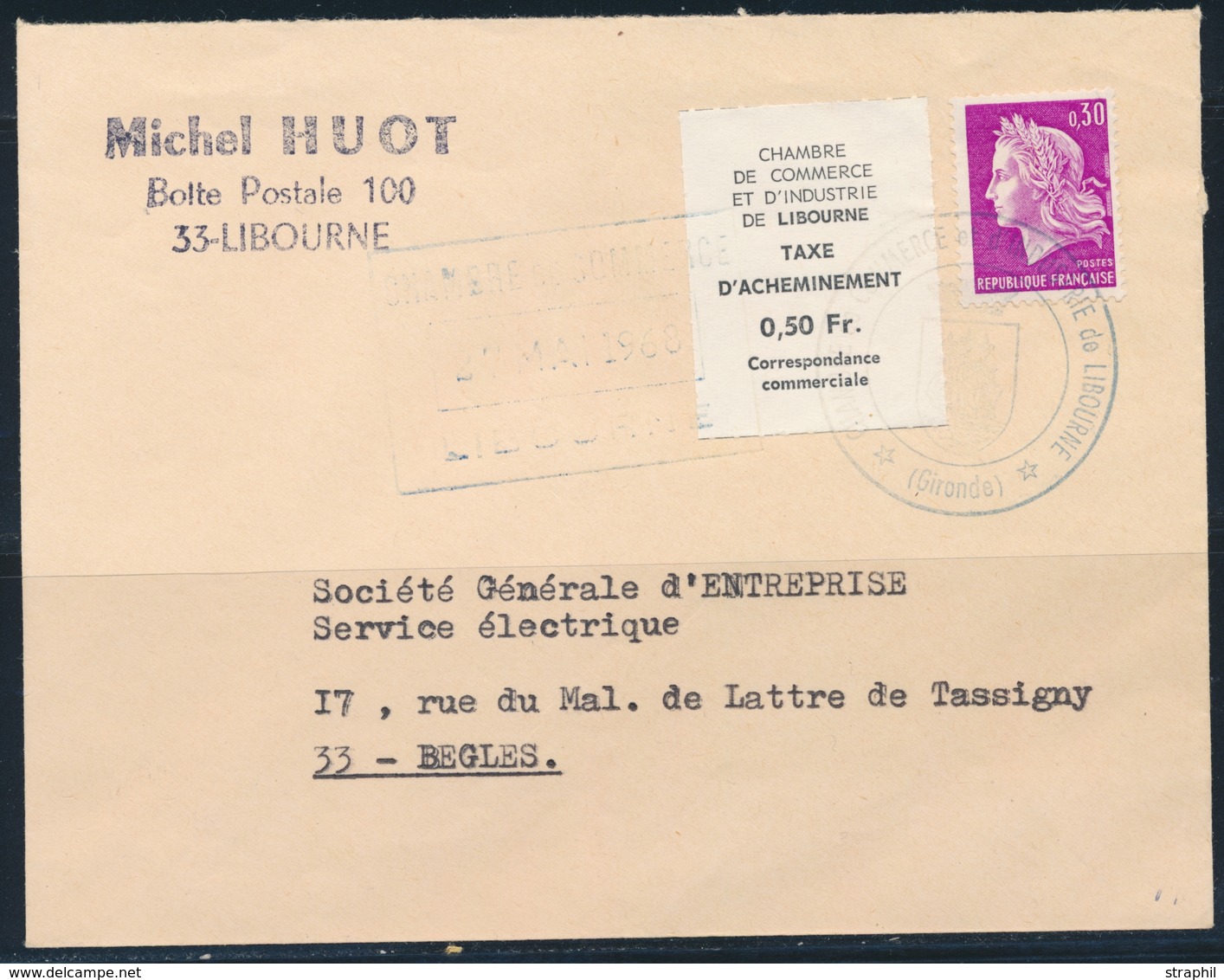 L N°5 - Libourne - Obl Grd Cachet Bleu - 27/5/1968 - TB - Sonstige & Ohne Zuordnung