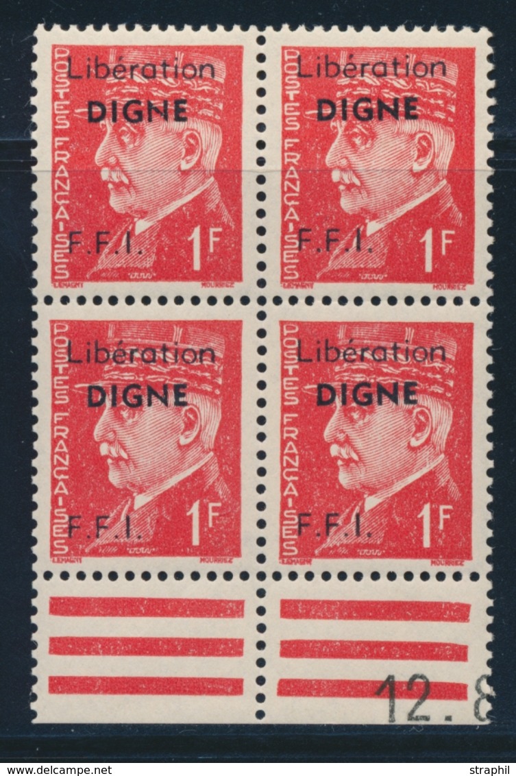 ** Digne - Pétain 1F Rouge - Bloc De 4 - BDF - Signé MAYER - TB - Libération