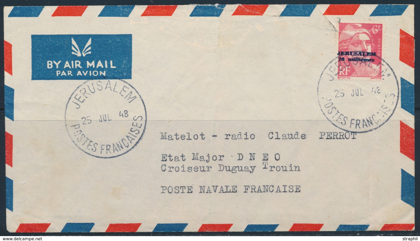 L POSTES JERUSALEM  N°3 - Obl. Grd Cachet Jérusalem - 25/04/48 - T. Déchiré Dû à L'ouverture De L'enveloppe - Sinon TB - Guerre (timbres De)