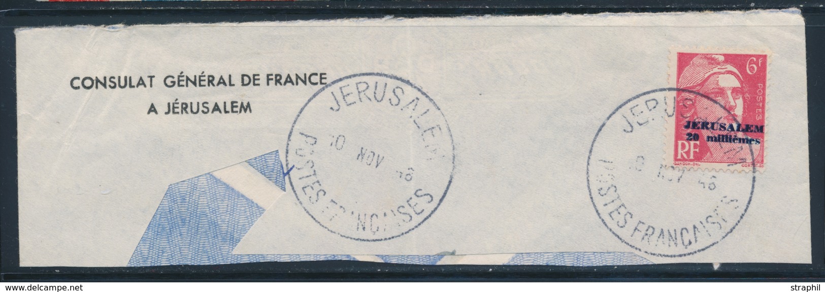 F POSTES JERUSALEM  Mau N°4I - 20m S/6F - Obl. Grd Cachet Jerusalem - 10/11/48 - S/Fgt D'enveloppe - TB - War Stamps