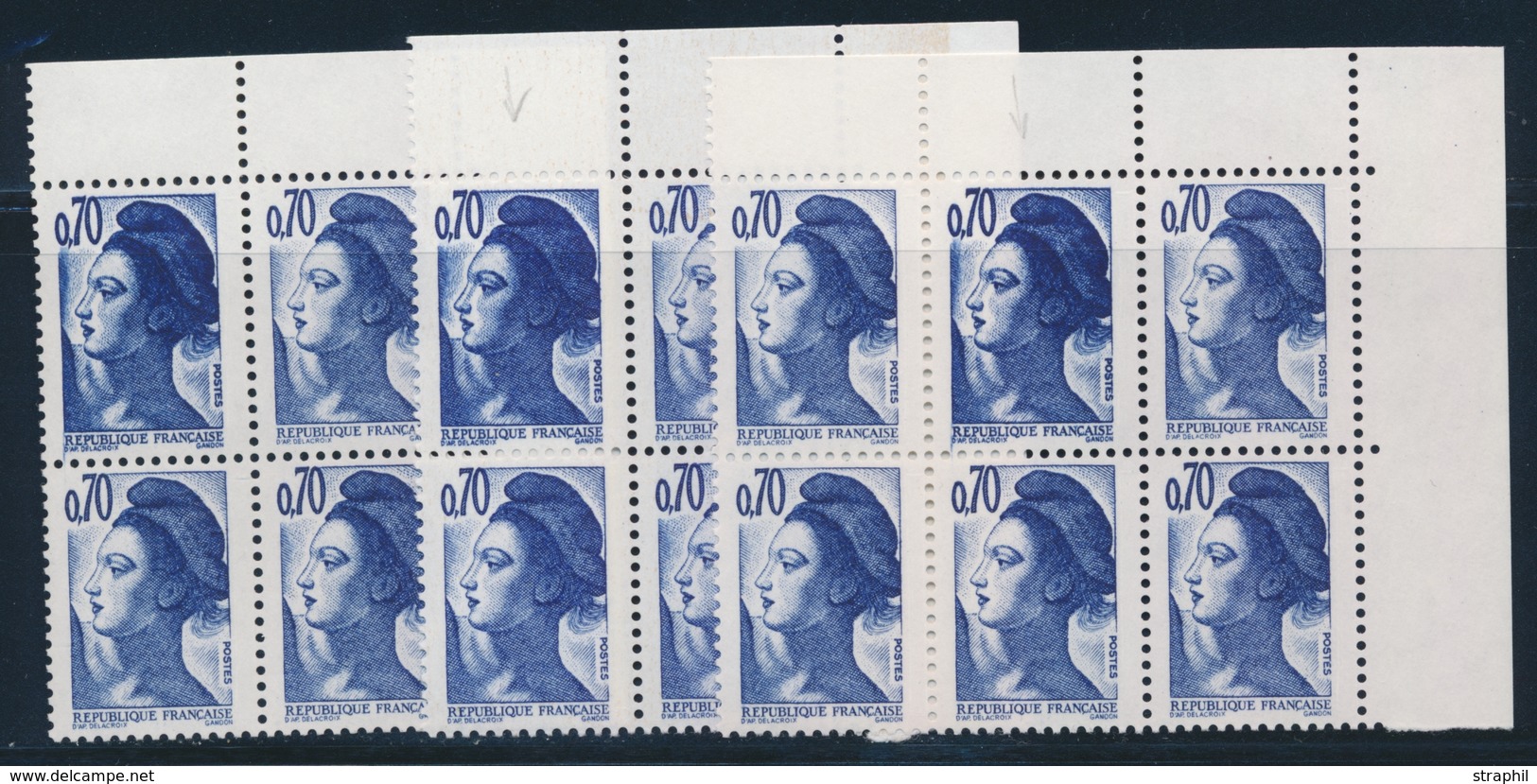 ** N°2240a - Reentry Du 70c Bleu Foncé - 3 Blocs - TB - Unused Stamps