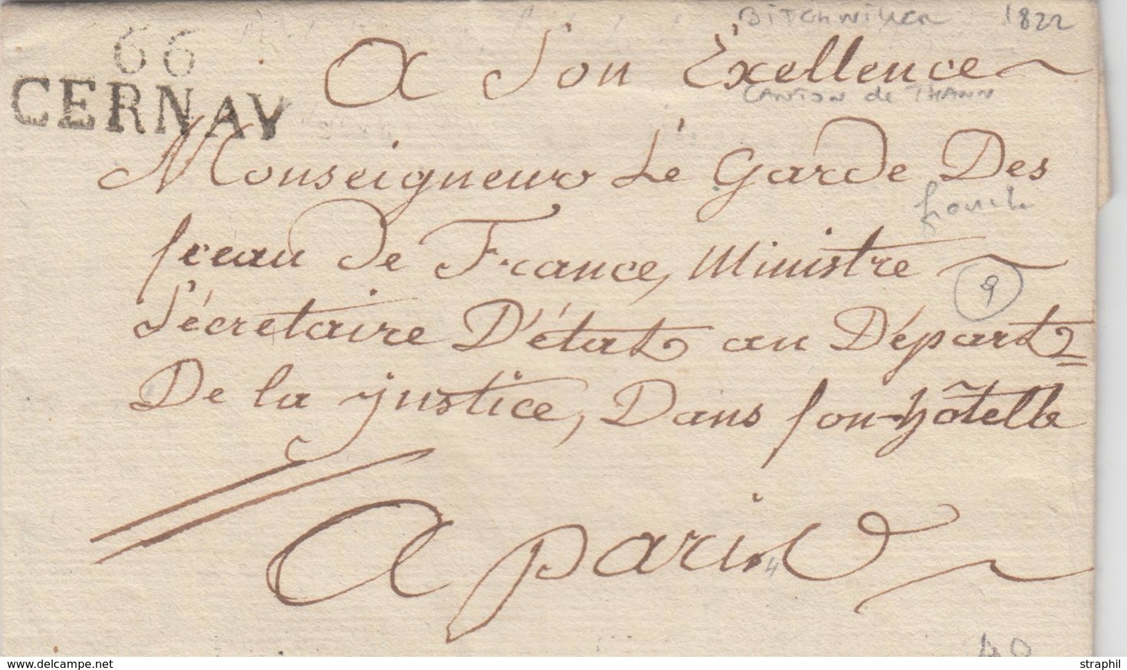 LAC 66 Cernay - 31x11 (1822) - Pli De Bitschwiller - Pr Paris - TB - Briefe U. Dokumente