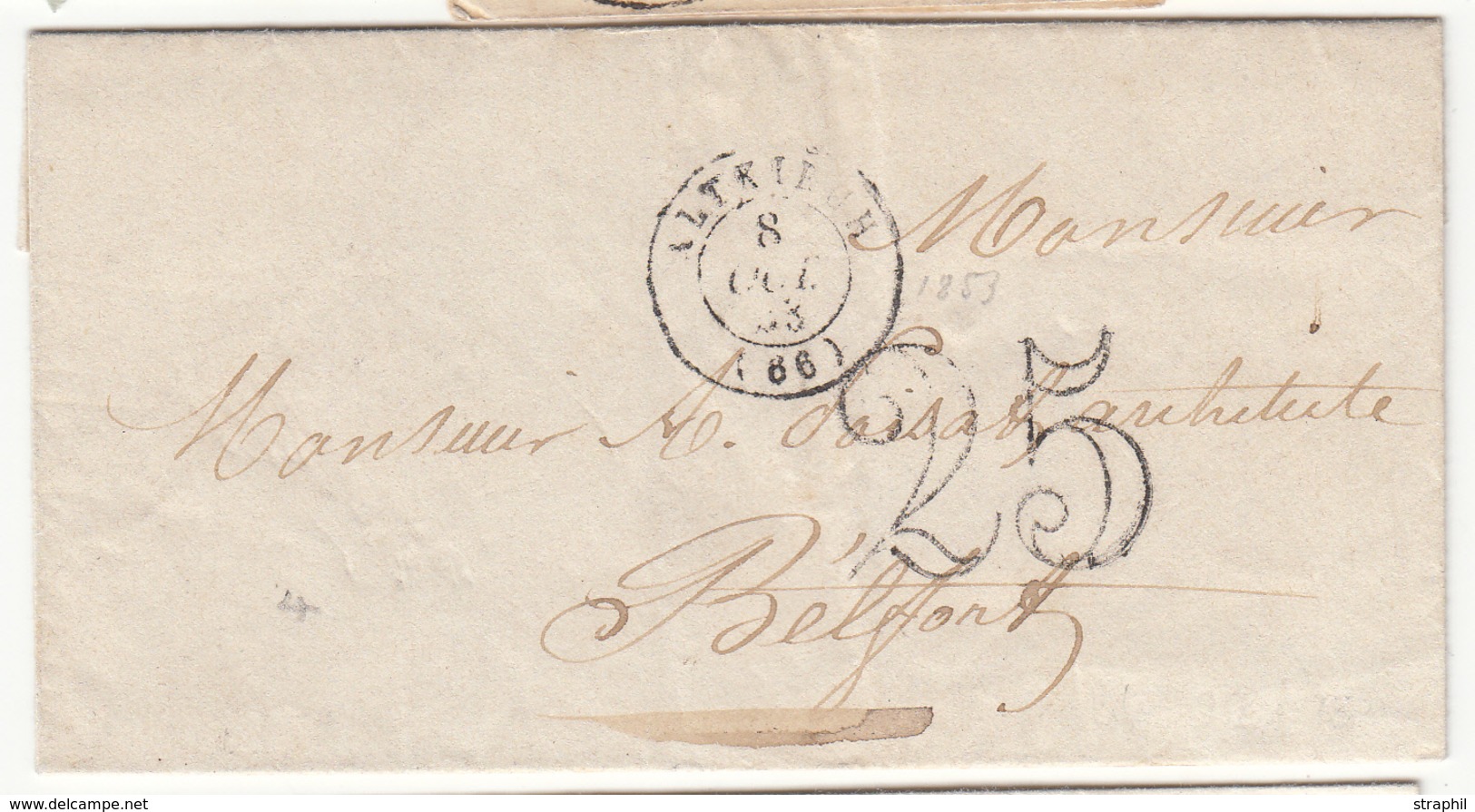 LAC T15 Altkirch - 1853 - Pour Benfeld - Taxe 25 Dt - TB - Lettres & Documents