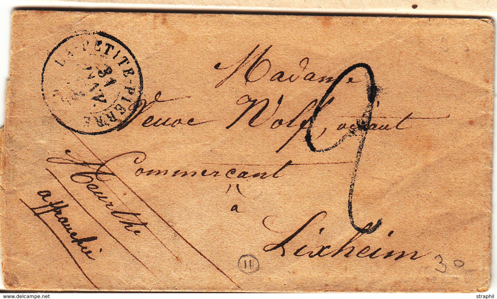 LSC La Petite Pierre - 31 Janv (1850) + Taxe Tampon 2 - Pr Lixheim - B/TB - Cartas & Documentos