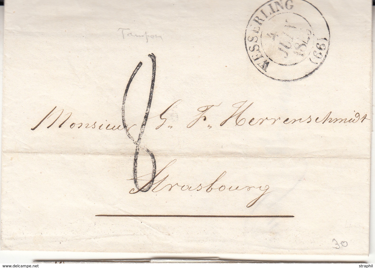 LAC T13 Wesserling - 4/Juin/1843 + Taxe Tampon 8 - Pour Strasbourg - TB - Lettres & Documents