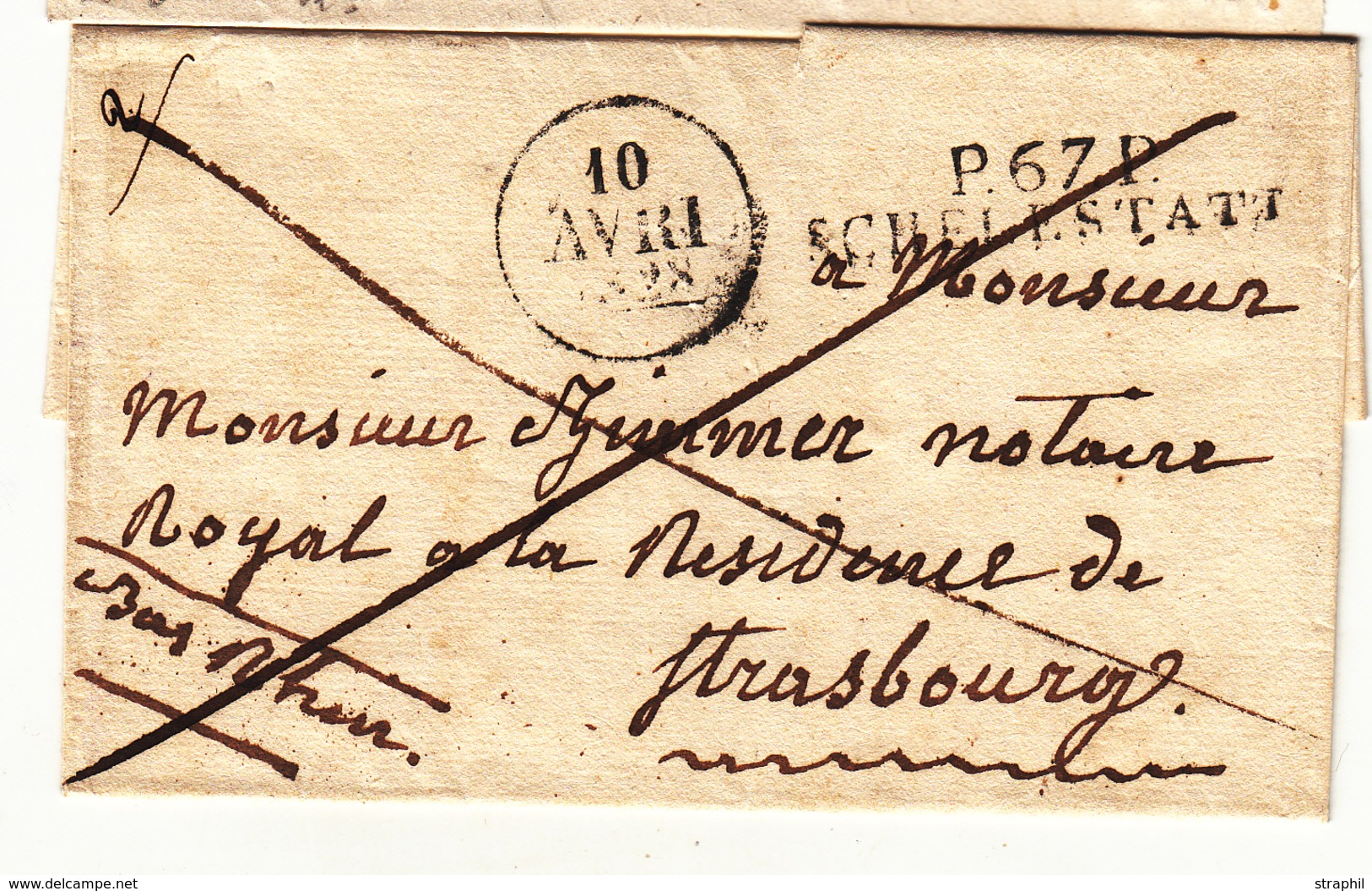 LSC P67P SCHELESTATT - 10/04/1828 - Pr Strasbourg - TB - Cartas & Documentos