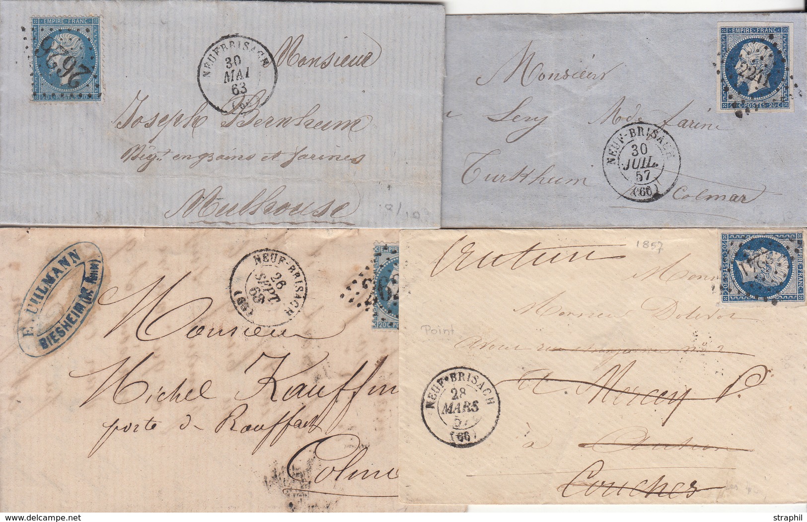 LAC 3 Plis Neuf Brisach - Datés 1857, 1863, 1868 - TB - Cartas & Documentos
