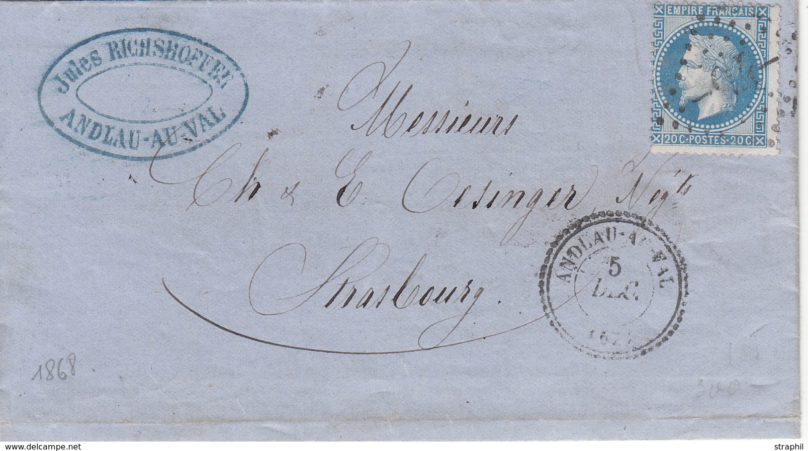 LAC N°29 - Obl. GC 94 + T22 Andlau Au Val - 5/12/(1868) - B/TB - Lettres & Documents