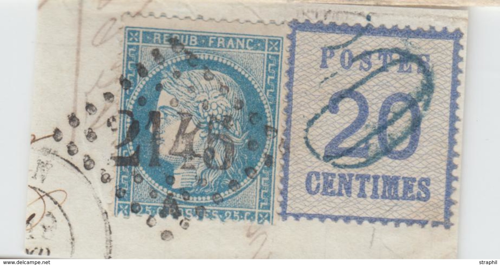 F A/L N°6 - Annulé Taxe Dble Trait 20 En Bleu + N°60 - Obl. GC 2145 Lyon Terreaux - TB - Lettres & Documents