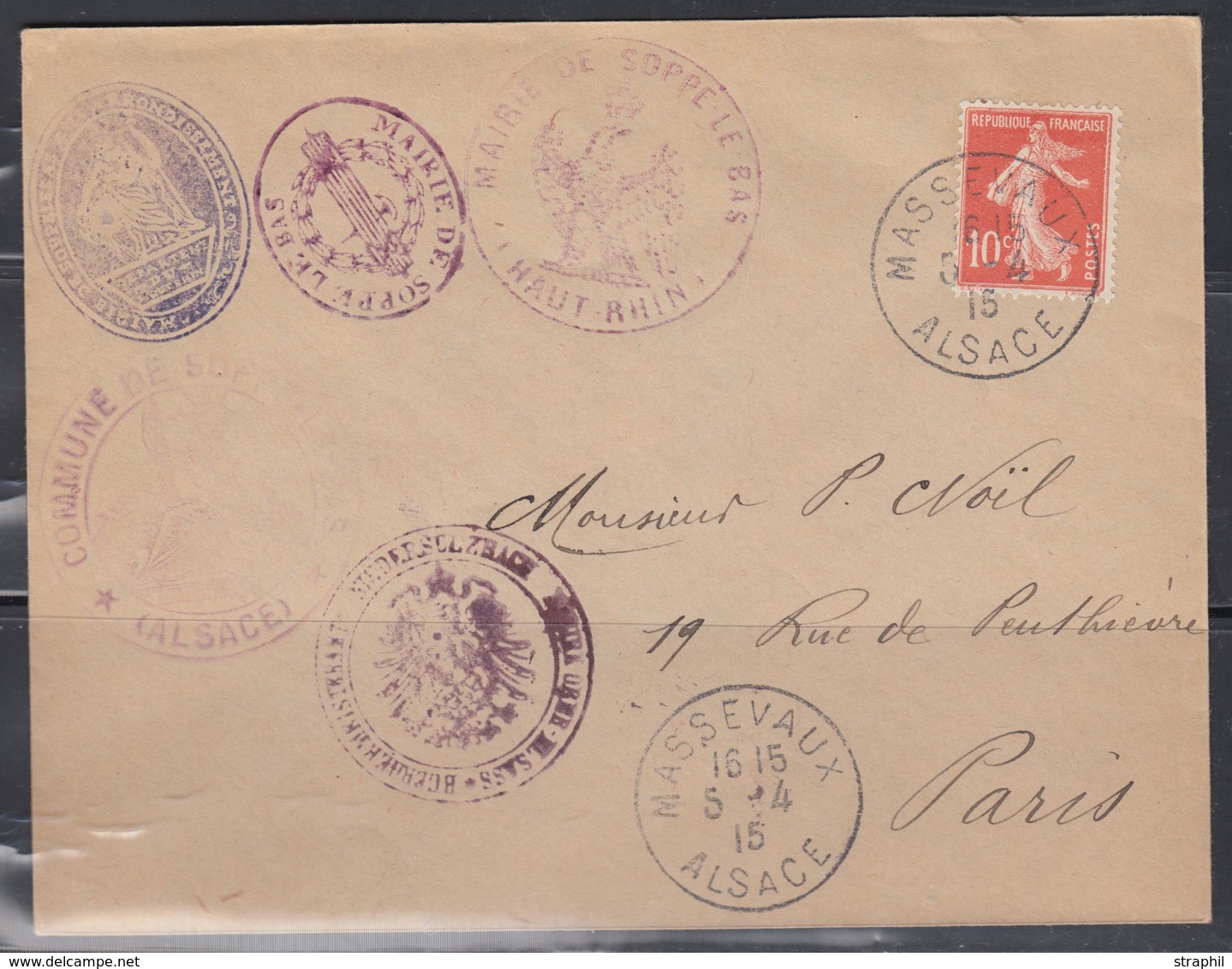 L N°134 - Massevaux - 5/4/15 - Cachet Mairie Soppe Le Bas - Français Et Allemand - TB - Storia Postale