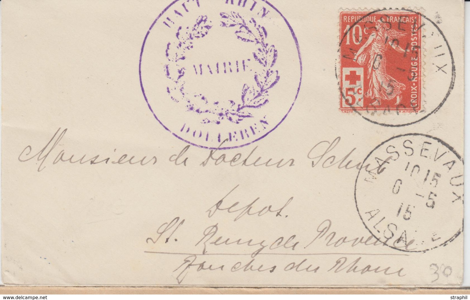 L N°147 - Obl. Càd Massevaux Alsace - 6/5/15 + Cachet Mairie Dolleren - TB - Lettres & Documents