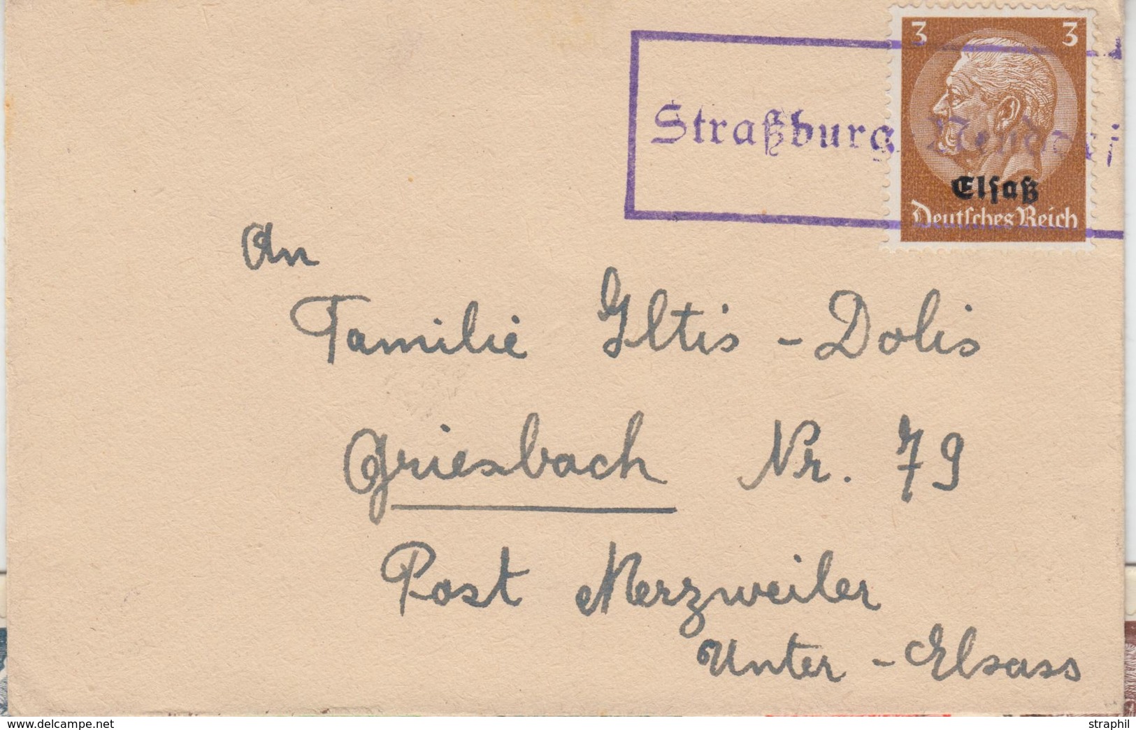 L N°8 - 3pf - Obl. Cachet Provis. Type 300 - Strasbourg-Neudorf Violet - TB - Briefe U. Dokumente