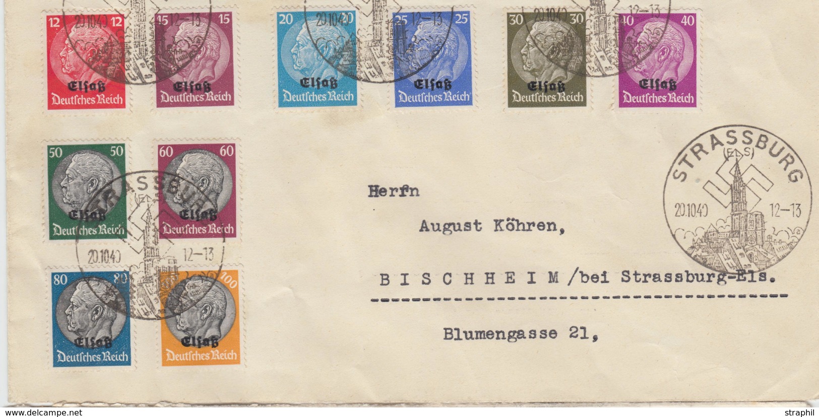 L N°8/23 Obl. Strassburg "a" - Type 340 A15 - 20/10/40 - TB - Lettres & Documents