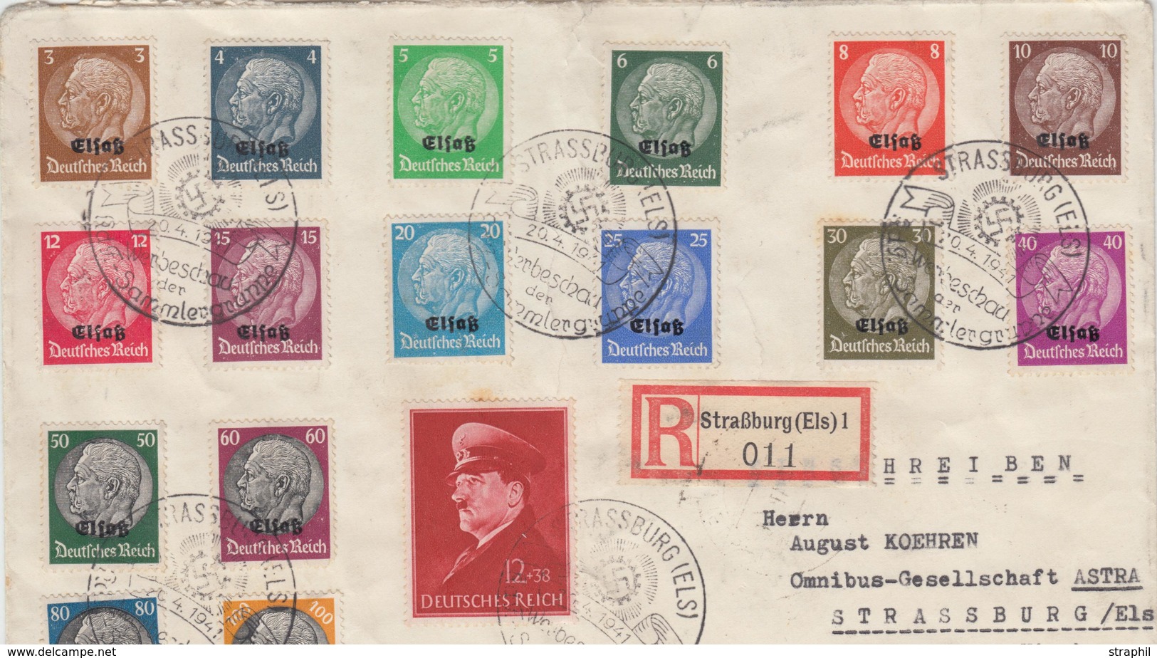 L N°8/23 + Allem. N°696 - S/pli Rec. - Obl. Strassburg Verbeschau - Type 341 A5 - Covers & Documents