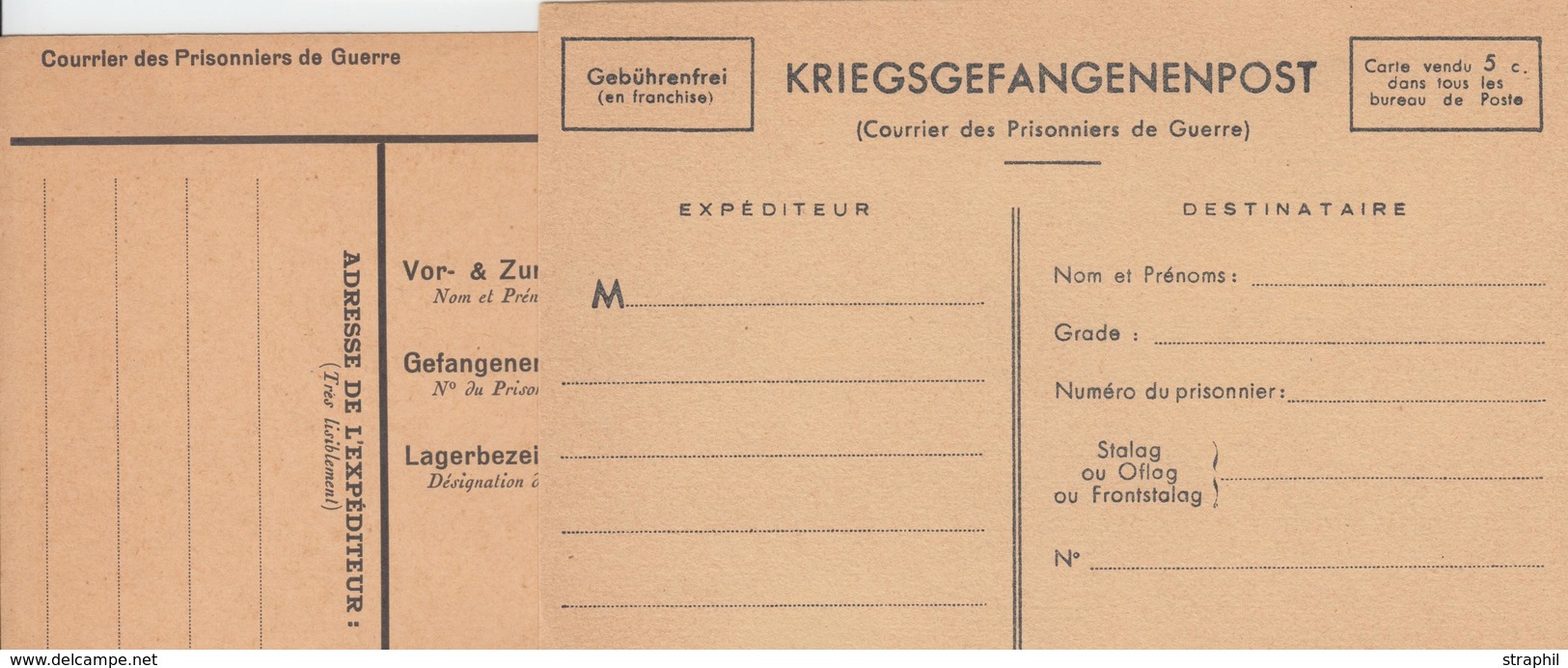 CP 2 Cartes Vierges De Courrier De Prisonniers De Guerre - 1940 - TB - Lettres & Documents