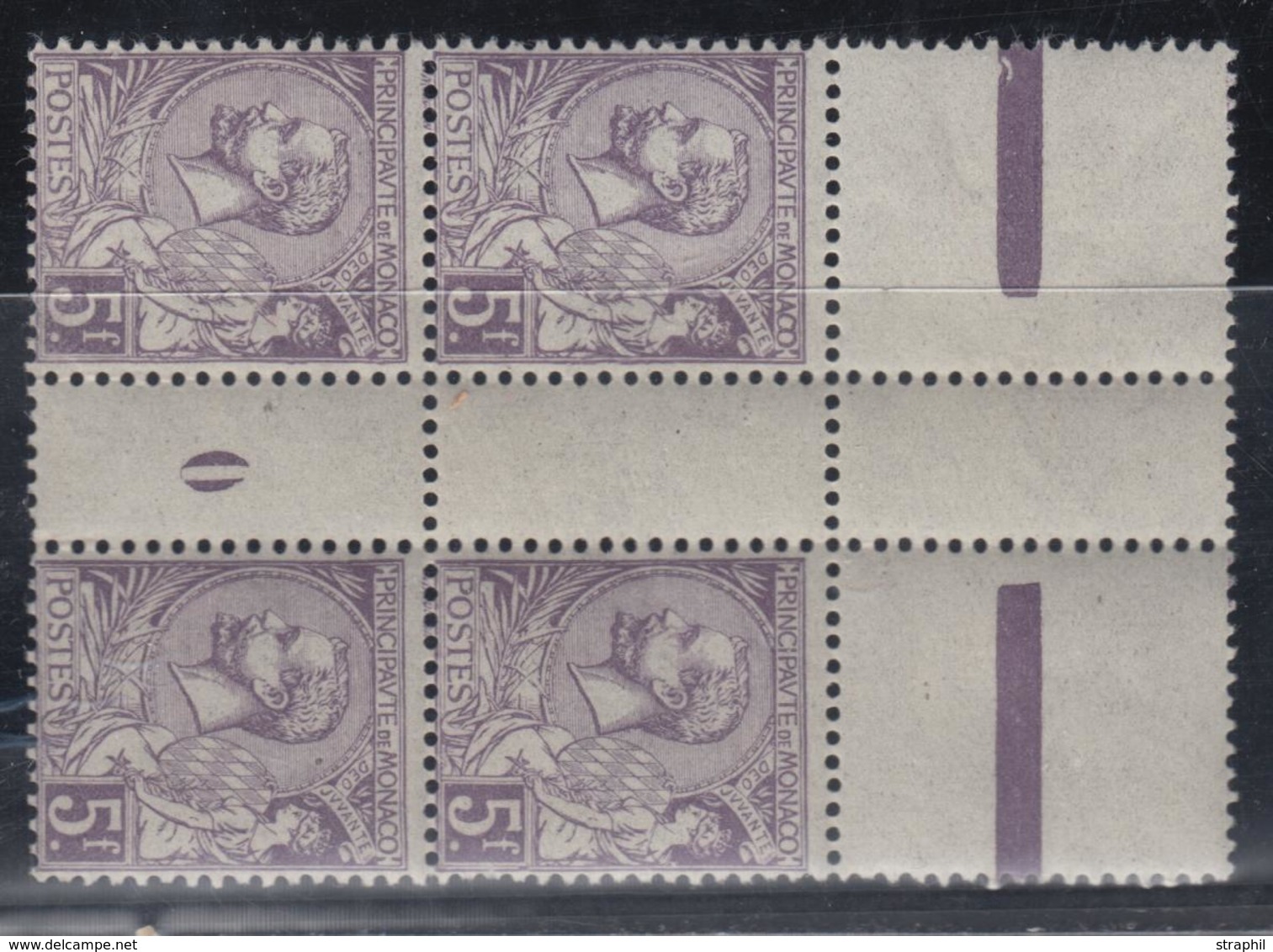 ** N°46 - 5F Violet - Bloc De 4 - Interpanneau - Mill. 0 - TB - ...-1885 Vorphilatelie