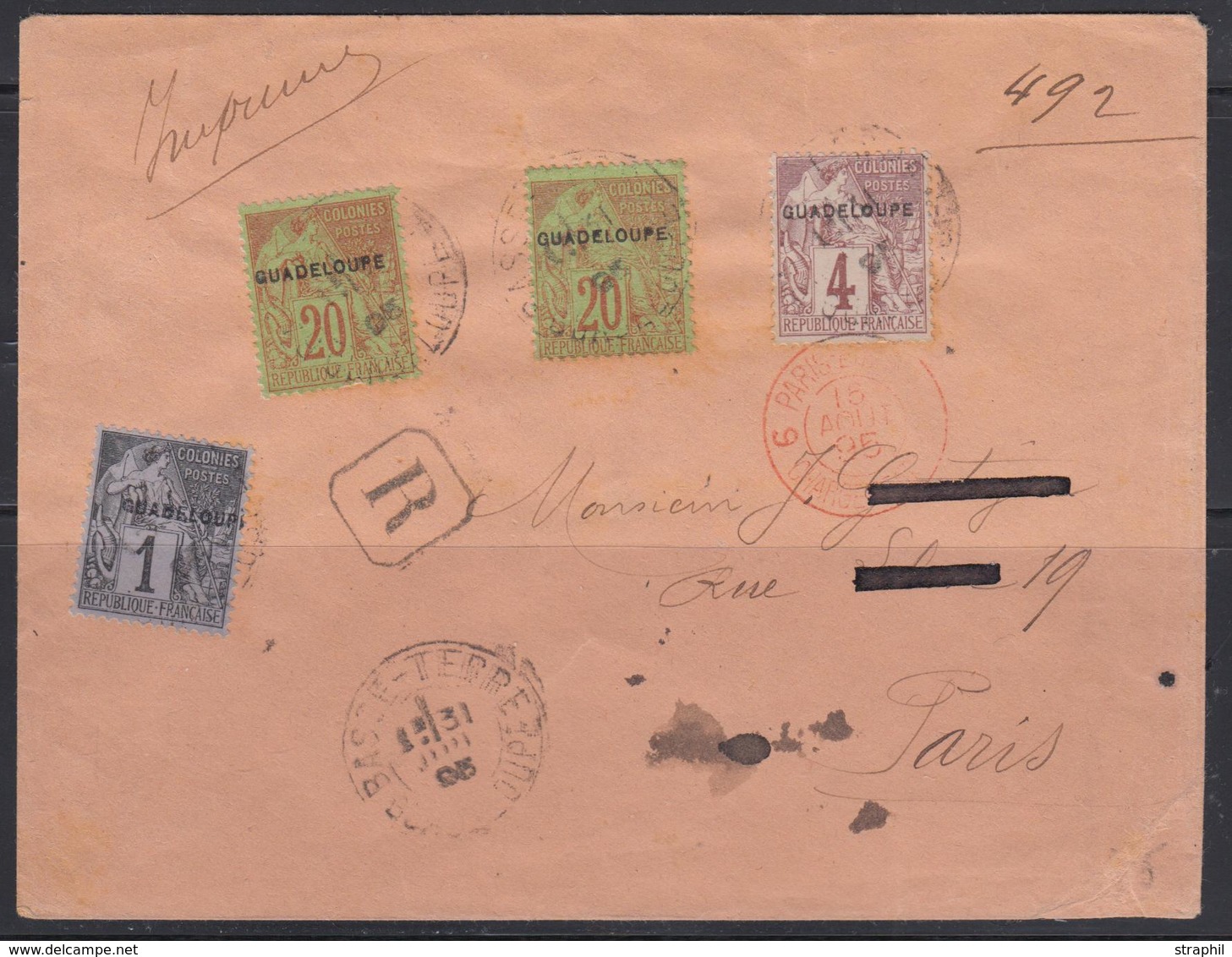 L N°14, 16, 20 (x2) - Obl. Basse Terre - 13/07/95 - S/pli Rec - Pr Paris - TB - Other & Unclassified