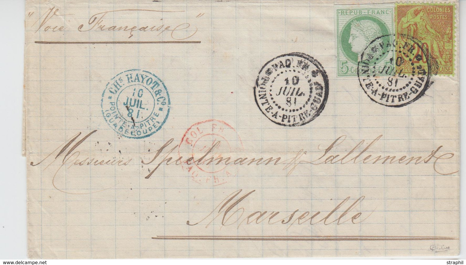 L N°17, 52 (Afft 25c) - Obl.  Pointe à Pitre - 10/07/1181 - Par Voie Française - Pr Marseille - TB - Otros & Sin Clasificación