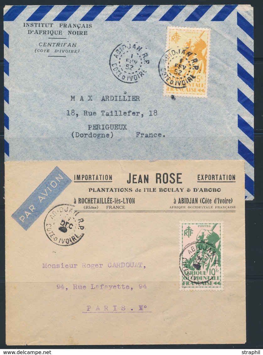 L PA N°20 - Obl. Abidjan - Afft "Tirailleurs" Seuls + N°21 - Obl. Abidjan - S/2 Plis Datés 1952 - TB - Autres & Non Classés
