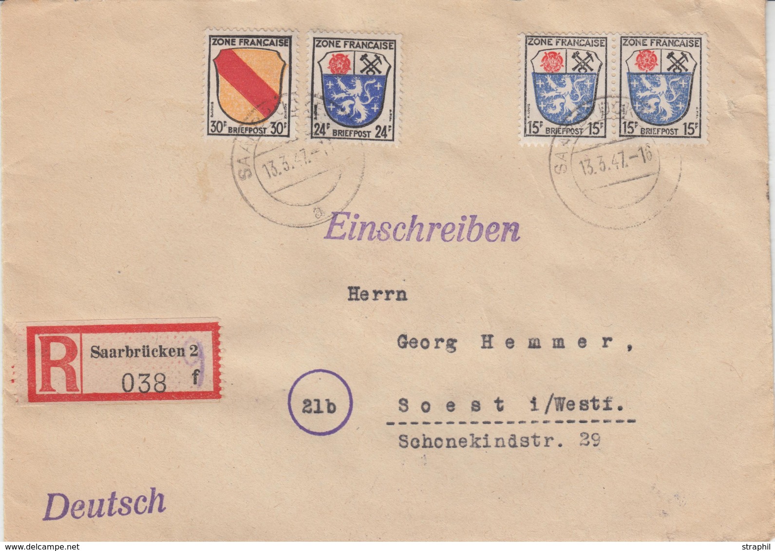 L N°7 X2, 9, 10 - Bel Afft Avec 3T. Armoiries Sarre - 1947 - De Saarbrücken - Pr L'Allemagne - TB - Autres & Non Classés