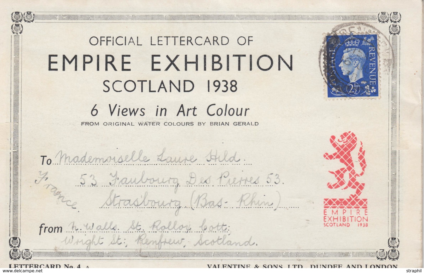 CP N°213 - S/carte-lettre Officielle - Expo Ecosse 1938 - Avec 6 CP Couleur - TB - Unused Stamps