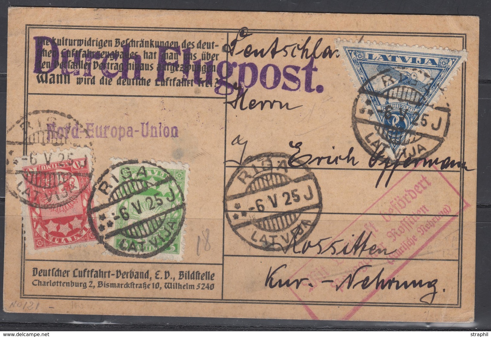 CP N°96, 98 + PA N°2 - Obl. Riga - 6/5/1925 - Pour Kossitten (Allemagne) - TB - Latvia