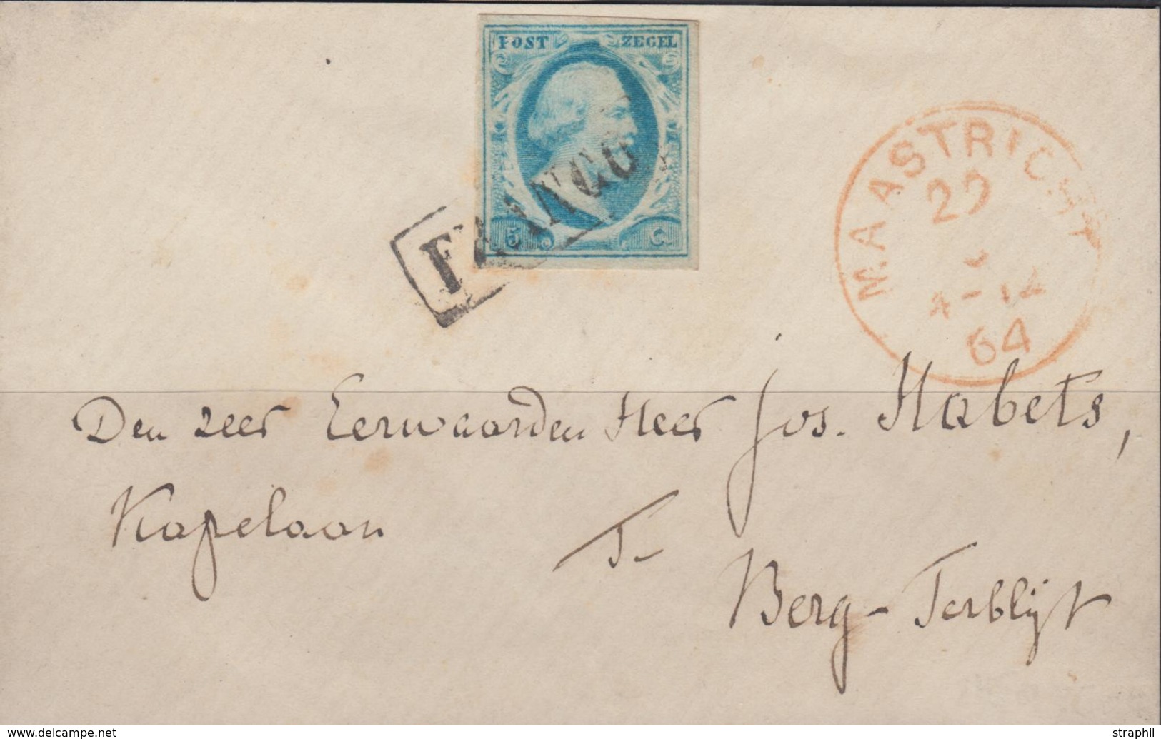 L N°1 - 5c Bleu - S/L - Obl. Franco + Càd Rouge Maastricht - TB - Unused Stamps