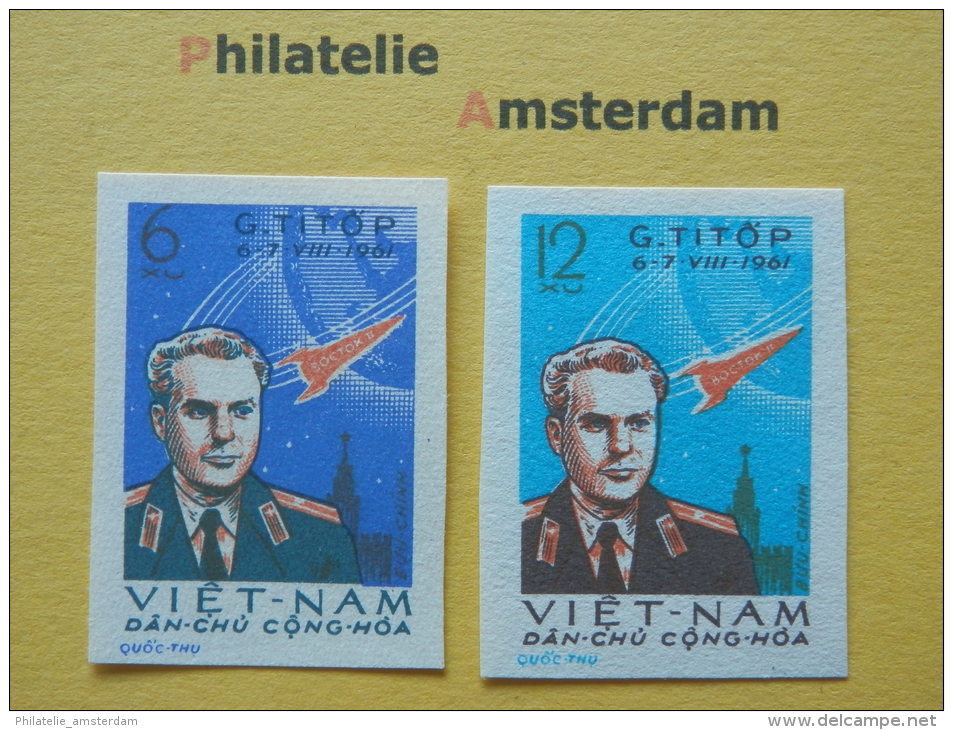 Vietnam North 1961, IMPERF / TITOV / SPACE RUIMTEVAART ESPACE: Mi 181-82, Type B, (*, O.G.) - Azië