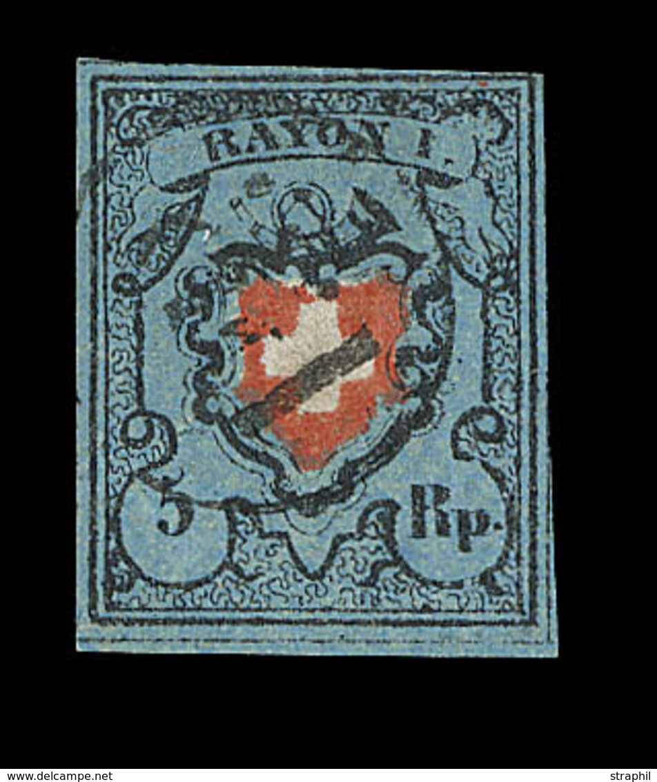 O N°15 II (N°14a) - 5Rp Bleu Clair Noir Et Rouge - TB - 1843-1852 Federal & Cantonal Stamps