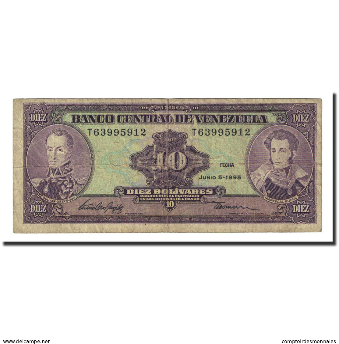 Billet, Venezuela, 10 Bolívares, 1995-06-05, KM:61d, B+ - Venezuela