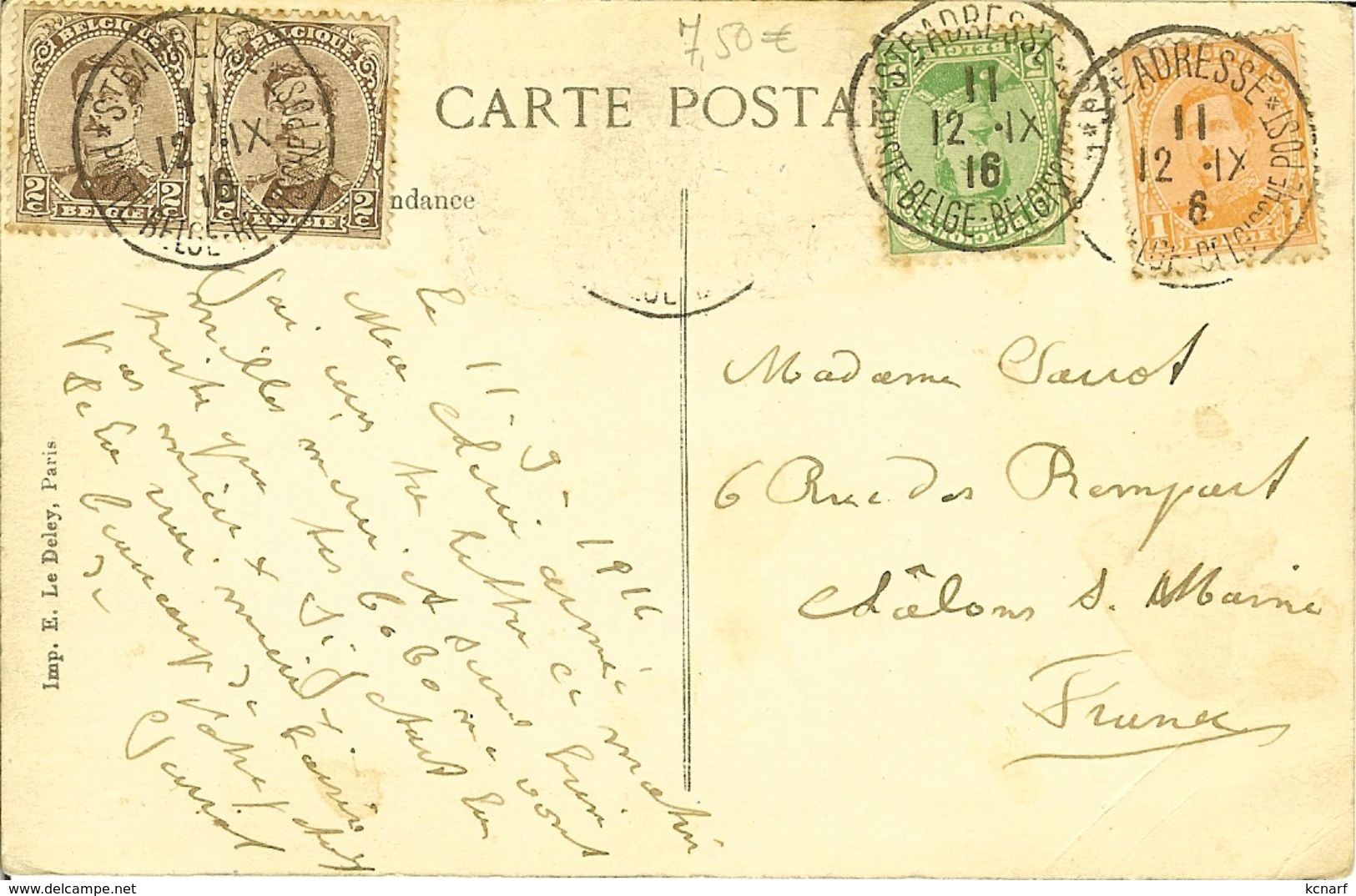 CP De LE HAVRE " La PROVENCE Entrant Au Port Par Gros Temps " Cachets Ste ADRESSE POSTE BELGE-BELGISCHE POST 1916 - Armeestempel