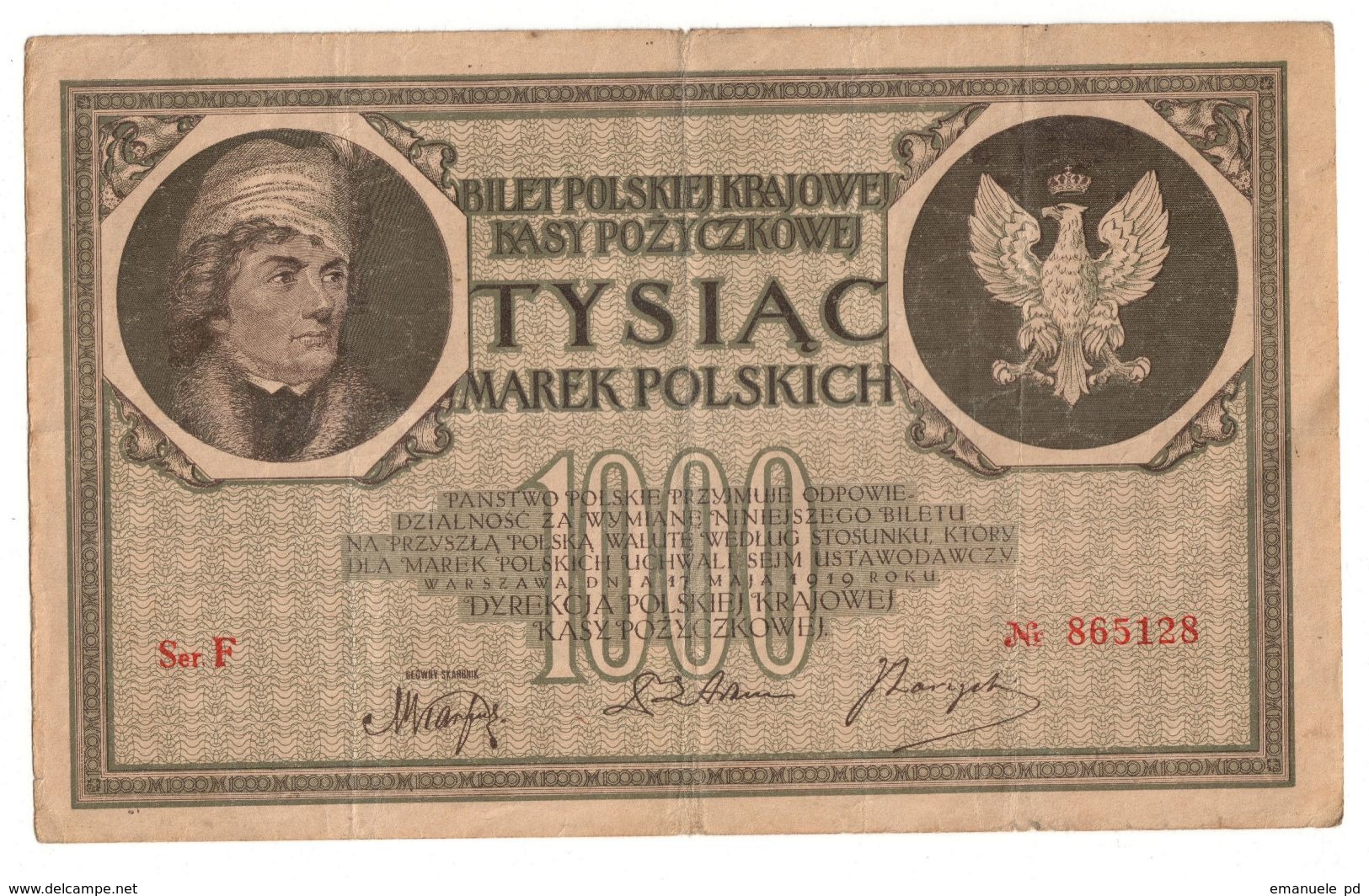 Poland 1000 Marek 17/05/1919 X Series - 6 Numbers - Polonia