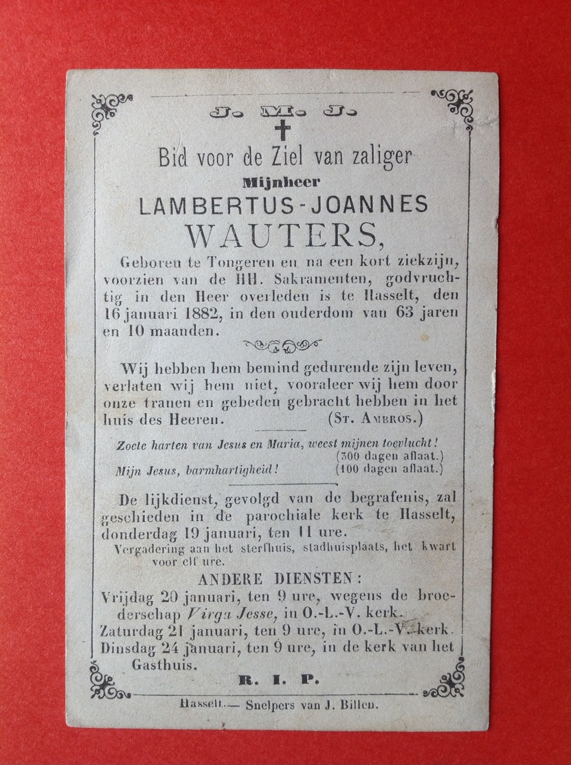 LAMBERTUS WAUTERS - TONGEREN - HASSELT 1882 - Santini