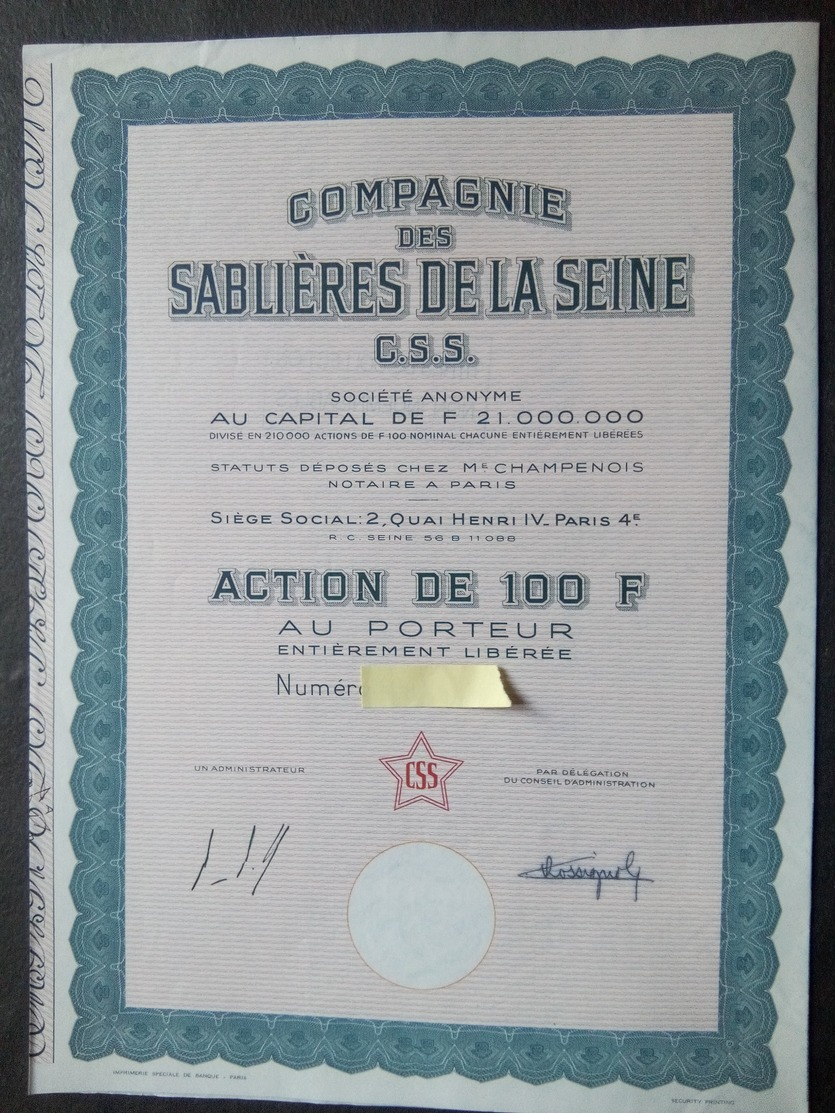 Cie Des Sablières De La Seine    G.S.S Action 100 FR - Autres & Non Classés