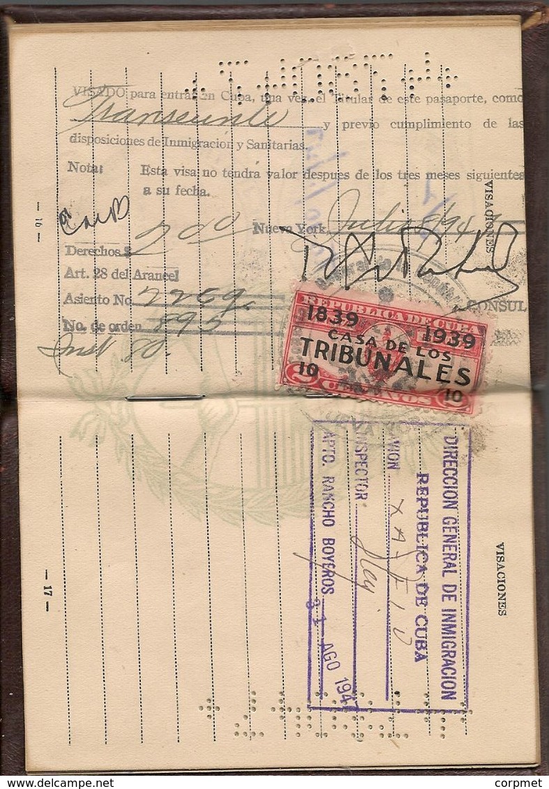 ARGENTINA 1947 PASSPORT- PASSEPORT -multiple VISAS -  Rare CUBA REVENUE STAMP - MEXICO - BRASIL - BOLIVIA - CANADA -USA - Historical Documents