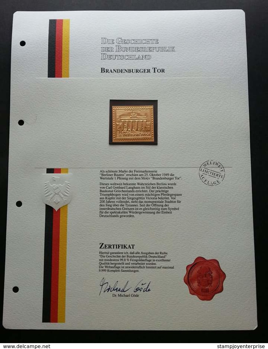 Germany Brandenburger Tor Berlin 1991 (gold Stamp) MNH *with Certificate *embossed Effect *limited Version *rare - Unused Stamps