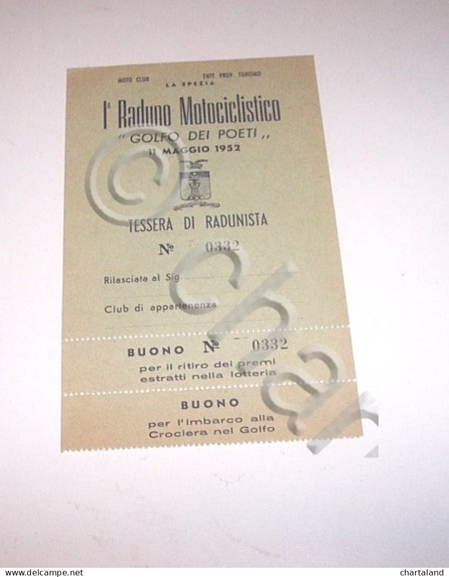 Motociclismo Tessera Radunista - 1° Raduno Motociclistico Golfo Poeti 1952 - Non Classificati