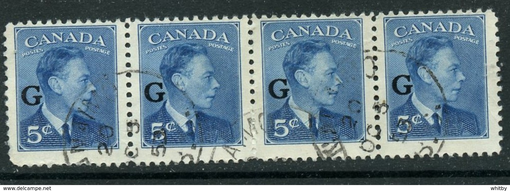 Canada 1950 5 Cent King George VI G Overprint Issue #O20 Strip Of 4 - Aufdrucksausgaben
