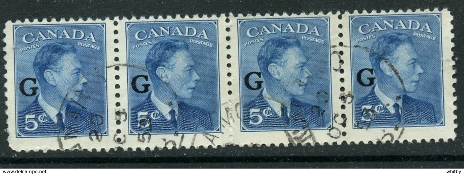 Canada 1950 5 Cent King George VI G Overprint Issue #O20 Strip Of 4 - Overprinted