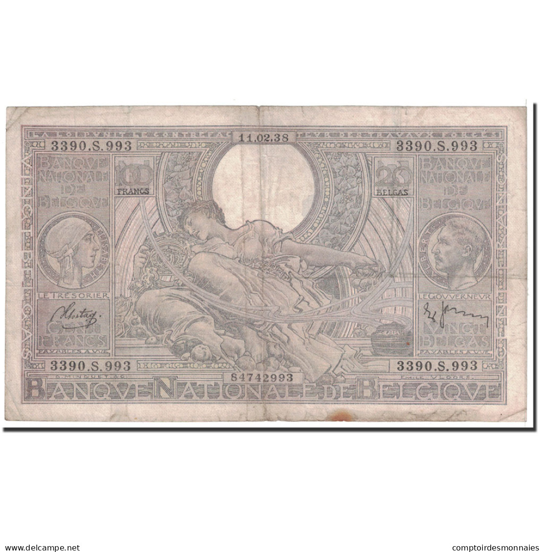 Billet, Belgique, 100 Francs-20 Belgas, 1938, 1938-02-11, KM:107, TB - 100 Francos & 100 Francos-20 Belgas