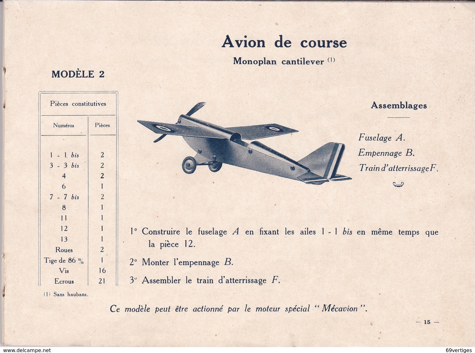 MECAVION, Manuel D'instructions Avec Détail Des Pièces Et Illustration Des 17 Modèles Existants - Autres & Non Classés