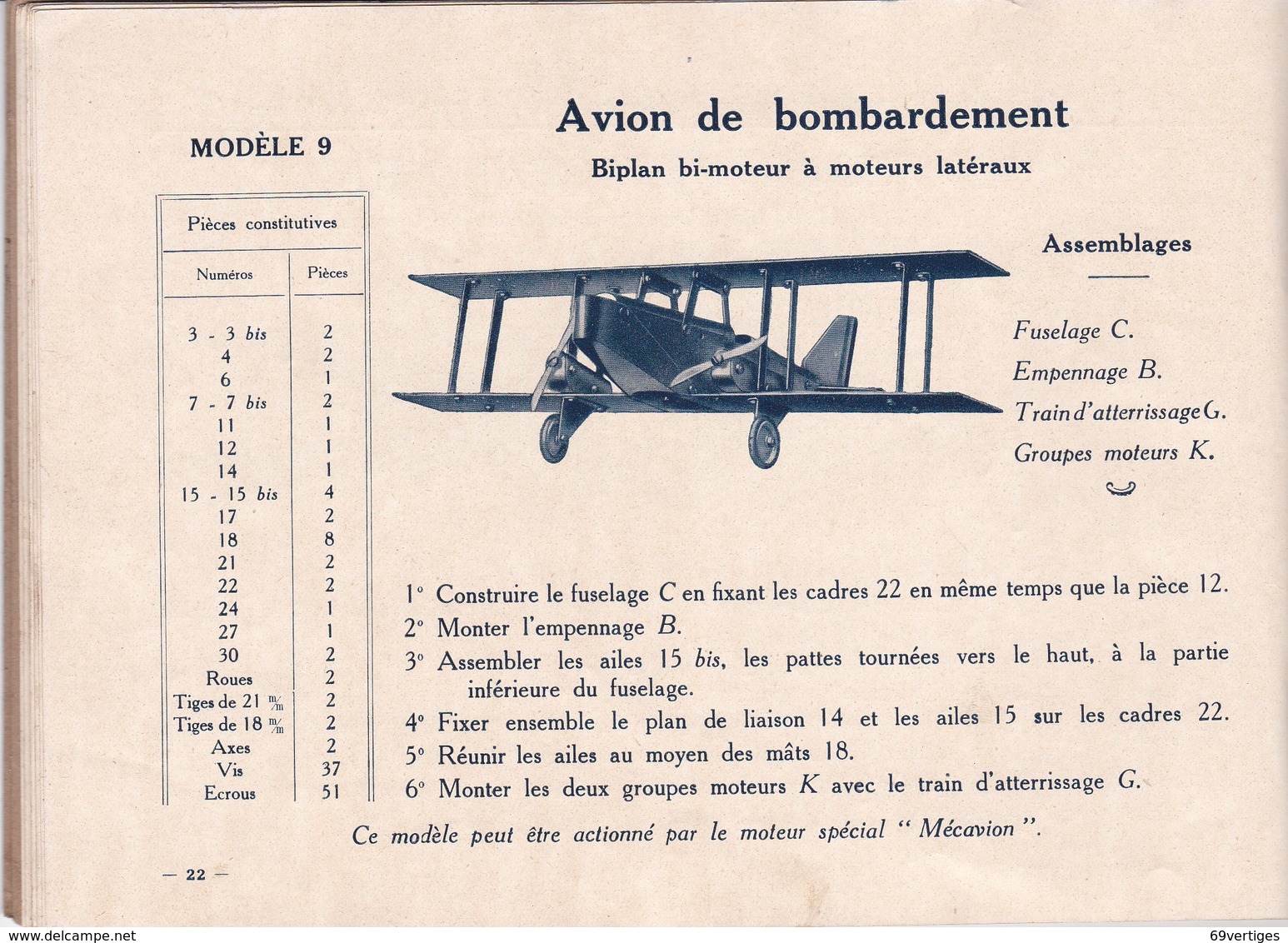 MECAVION, Manuel D'instructions Avec Détail Des Pièces Et Illustration Des 17 Modèles Existants - Autres & Non Classés