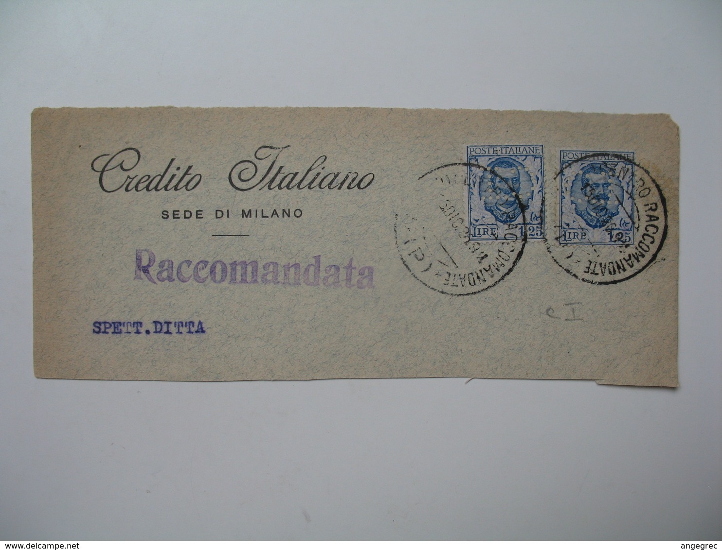 Fragment De Lettre Perforé  Fragment Of Letter  Perfin CI  Credito Italiano  Sede Centrale Milano Raccomandata - Non Classés