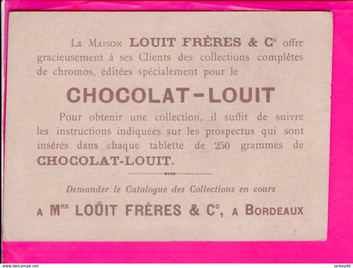 Image 12 X 8,5 Cm Chocolat Louit  Provence La Farandole - Autres & Non Classés