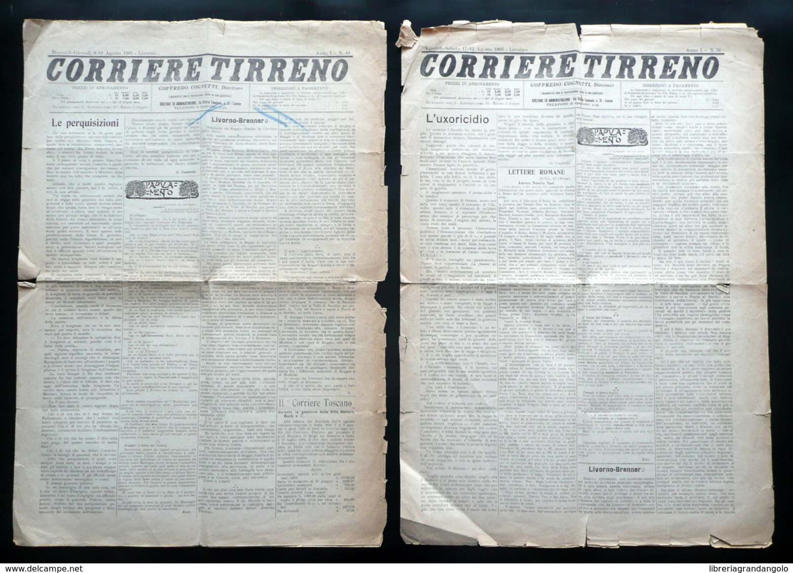 Corriere Tirreno 2 Numeri Completi Anno I N.49-51 Livorno 9-10/8 11-12/8 1905 - Sin Clasificación