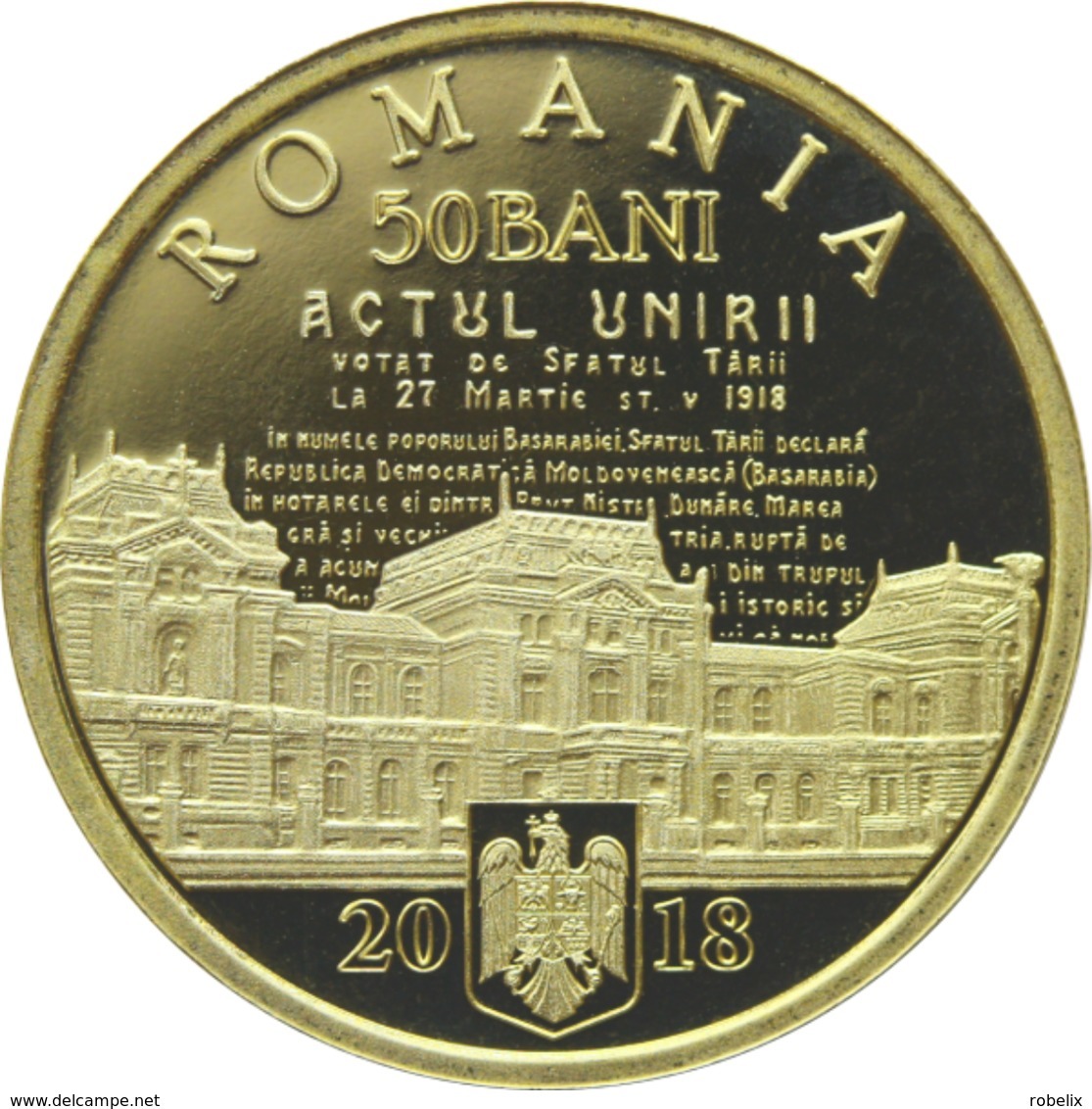 ROMANIA -2018-  50 BANI - COMMEMORATIVE COINS - 100 Years Since The Union Of Bessarabia With Romania PROOF (Rare) - Romania