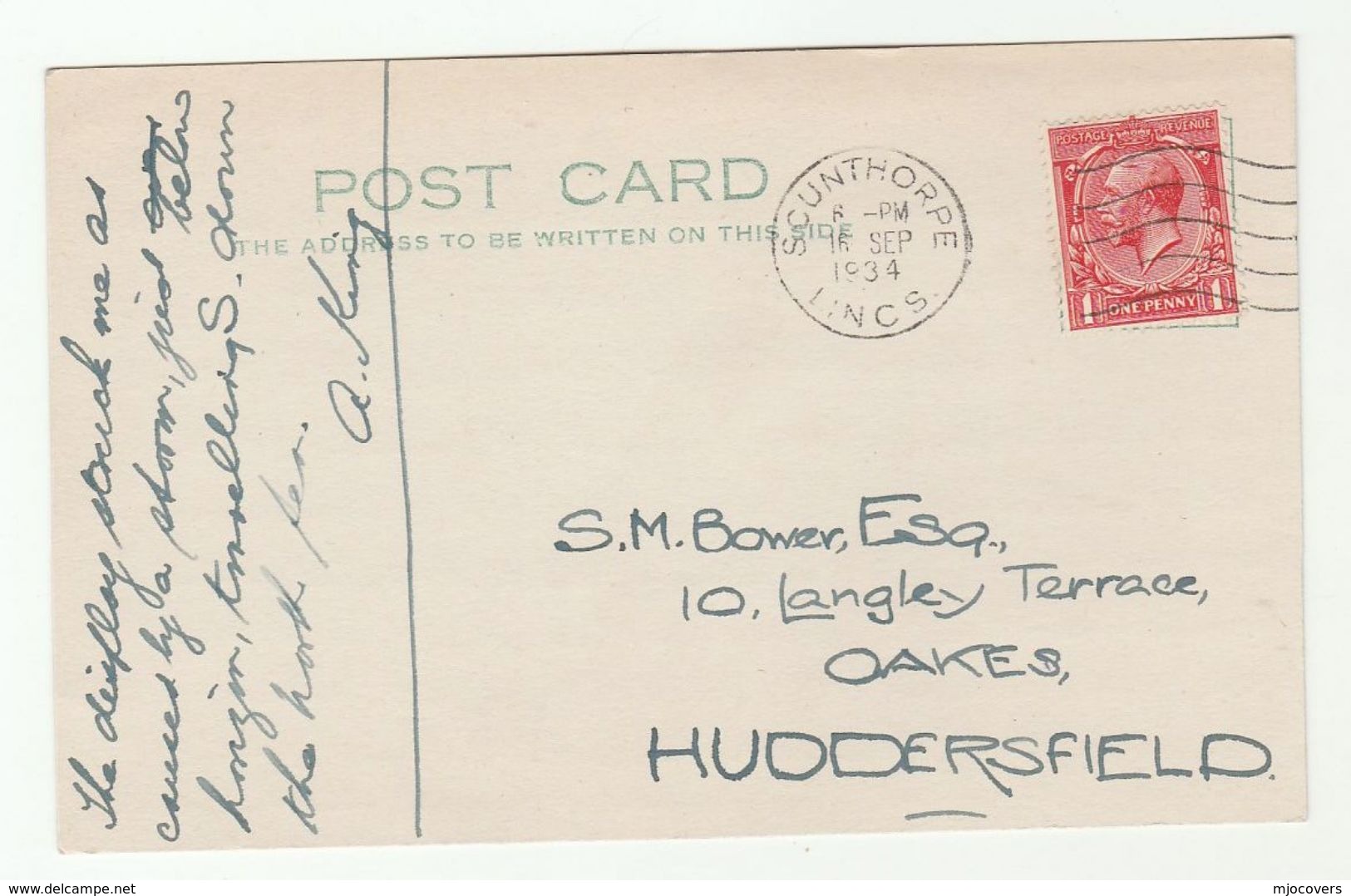 1934 ASHBY SCUNTHORPE GB Stamps COVER Card  THUNDERSTORM METEOROLOGY REPORT Gv Report - Climate & Meteorology