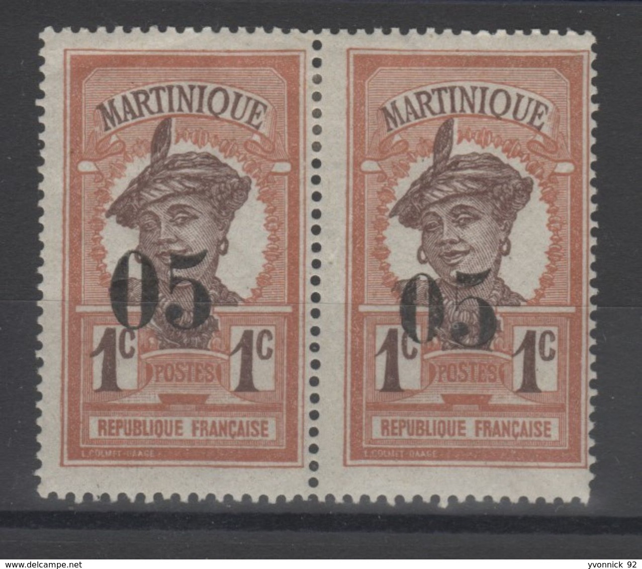 Martinique _ 1paire  5c/1c Martiniquaise (surcharge Déplacée 1917 (n°82B - Andere & Zonder Classificatie