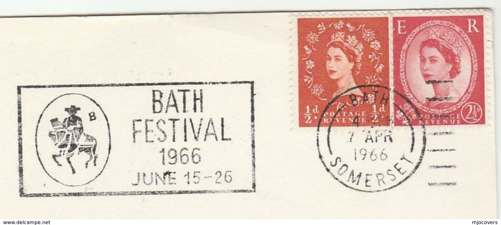 1966 Bath GB COVER SLOGAN Illus HORSE BATH FESTIVAL  Stamps Horses Card - Horses